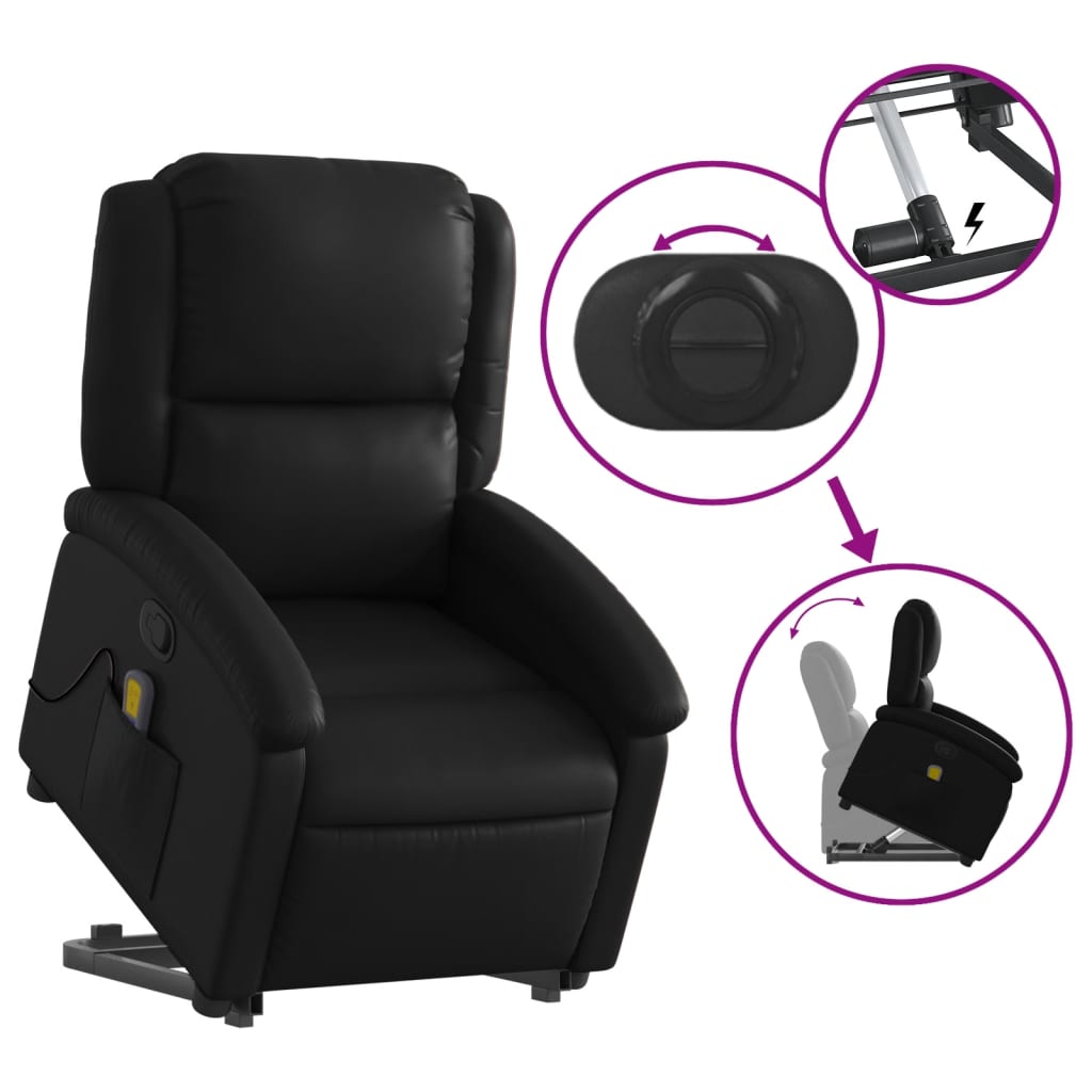 Stand up Massage Recliner Chair Black Faux Leather