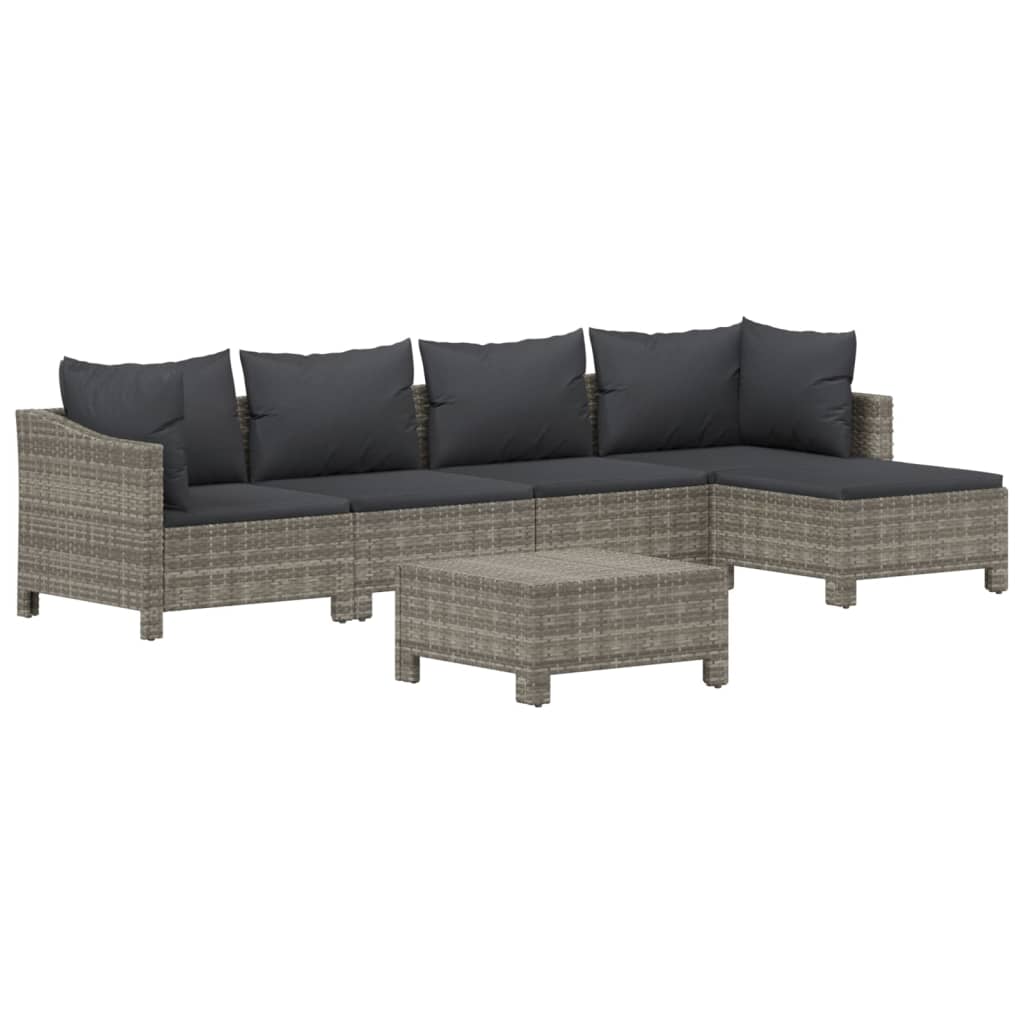 6 Piece Patio Lounge Set with Cushions Gray Poly Rattan