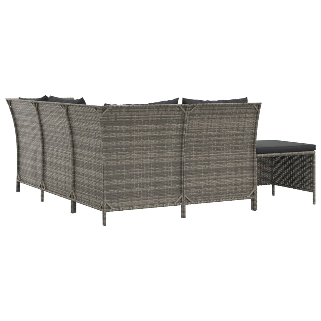 4 Piece Patio Lounge Set with Cushions Gray Poly Rattan