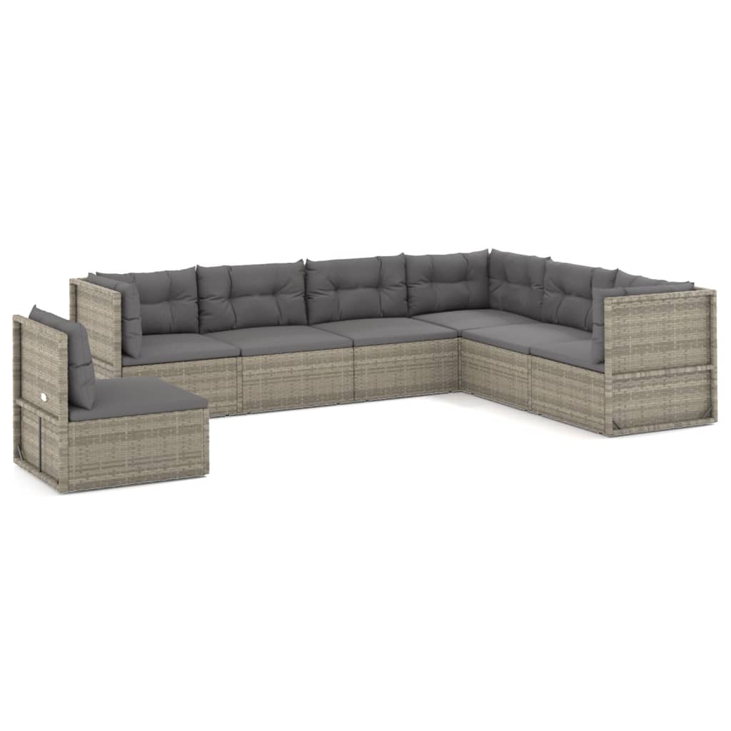 7 Piece Patio Lounge Set with Cushions Gray Poly Rattan