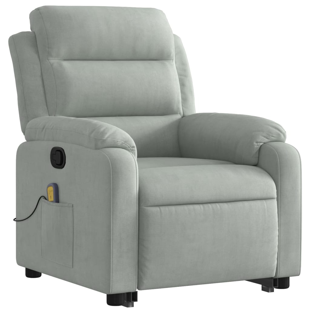 Stand up Massage Recliner Chair Light Gray Velvet