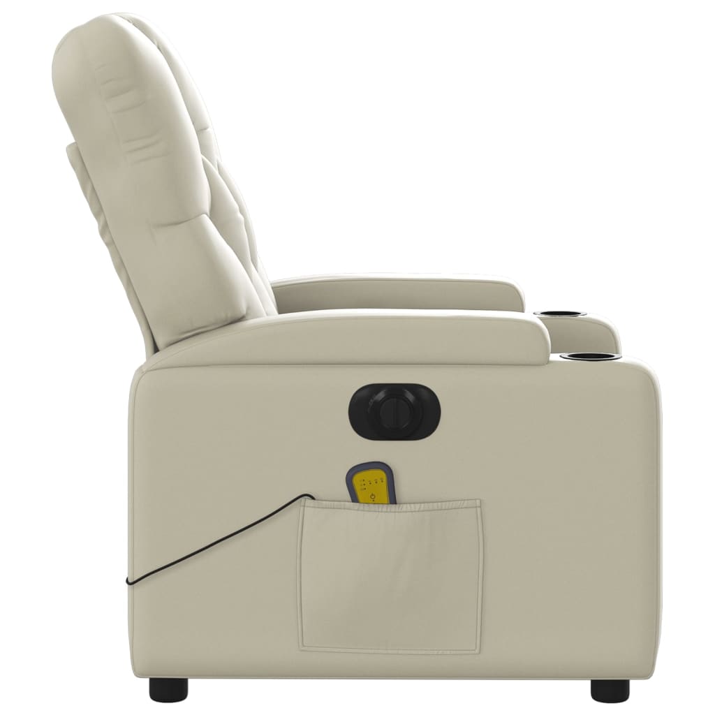 Electric Massage Recliner Chair Cream Faux Leather