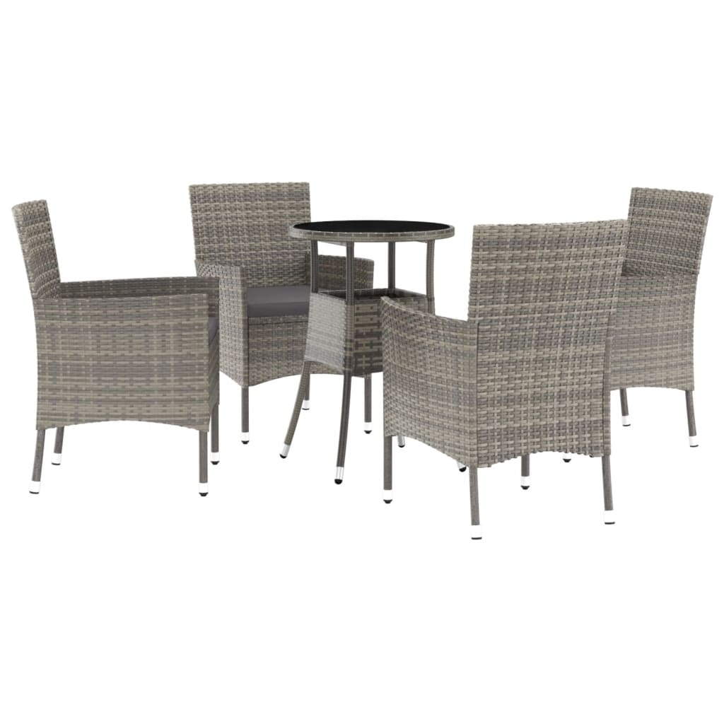 5 Piece Patio Bistro Set with Cushions Gray Poly Rattan