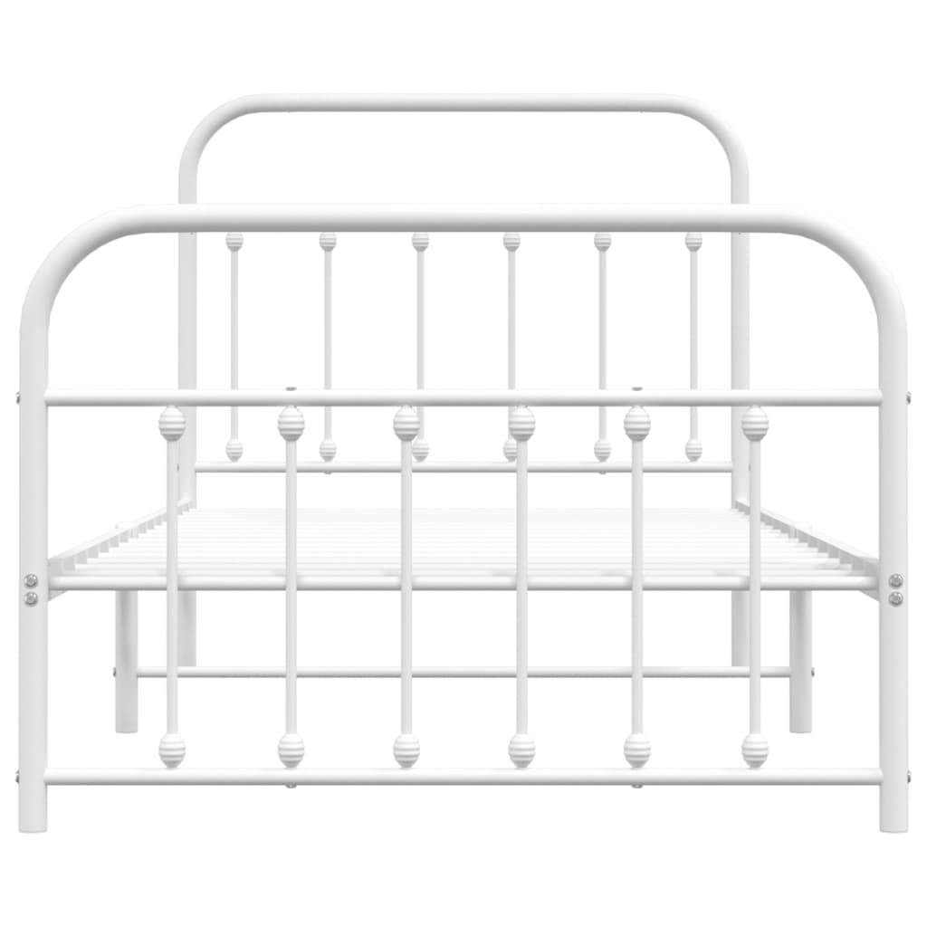 Metal Bed Frame without Mattress with Footboard White 39.4"x74.8"