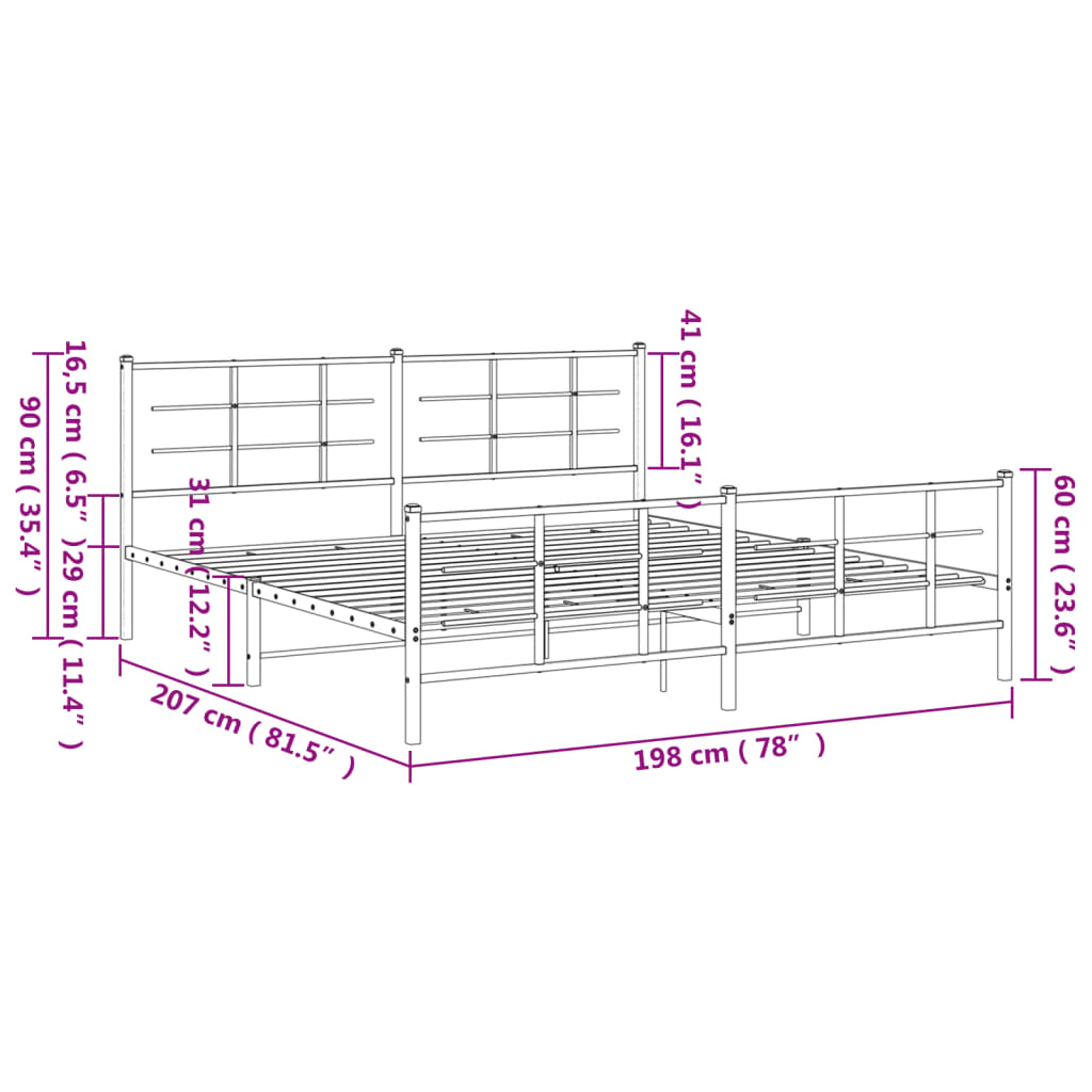 Metal Bed Frame without Mattress with Footboard White 76"x79.9"