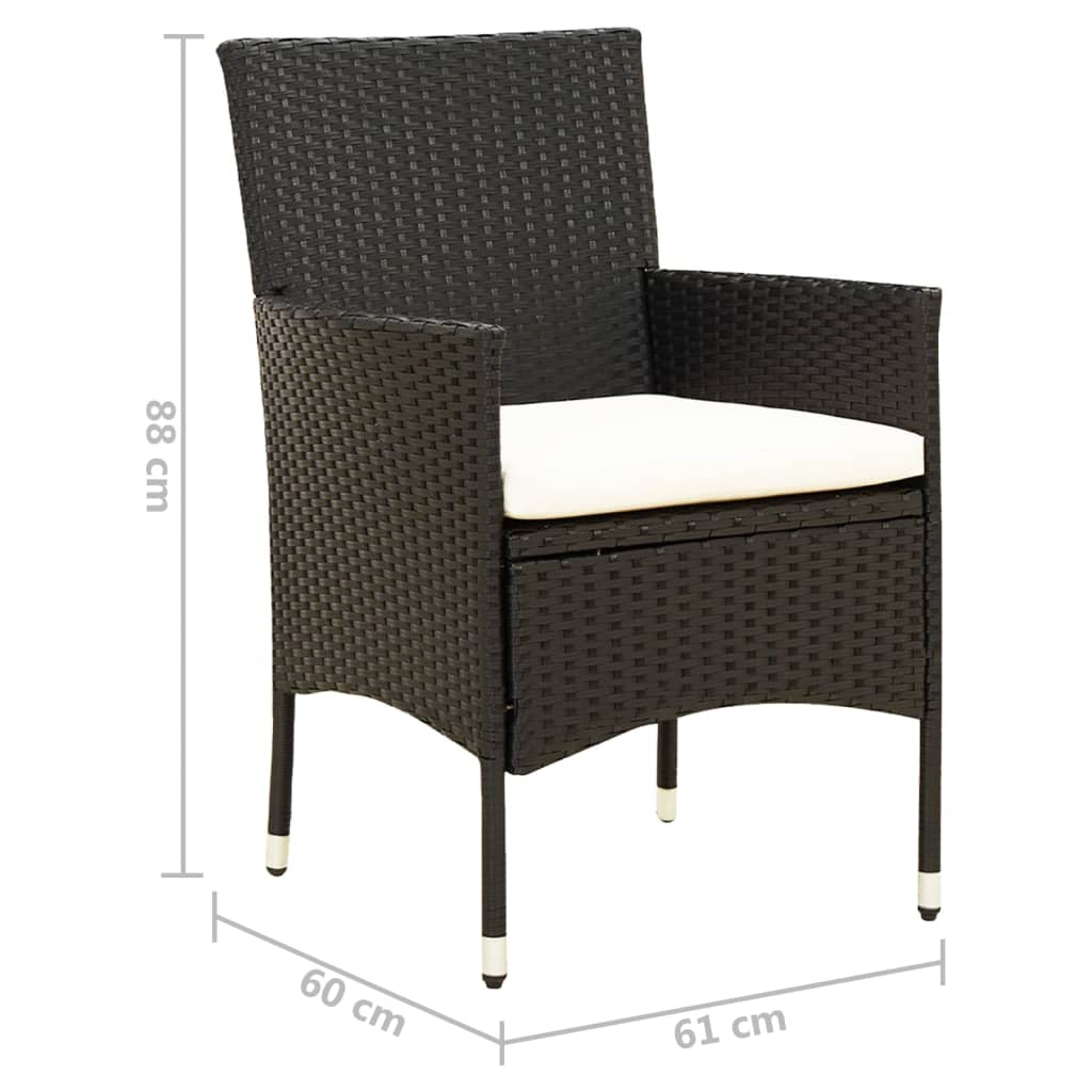 Patio Chairs with Cushions 2 pcs Poly Rattan Black