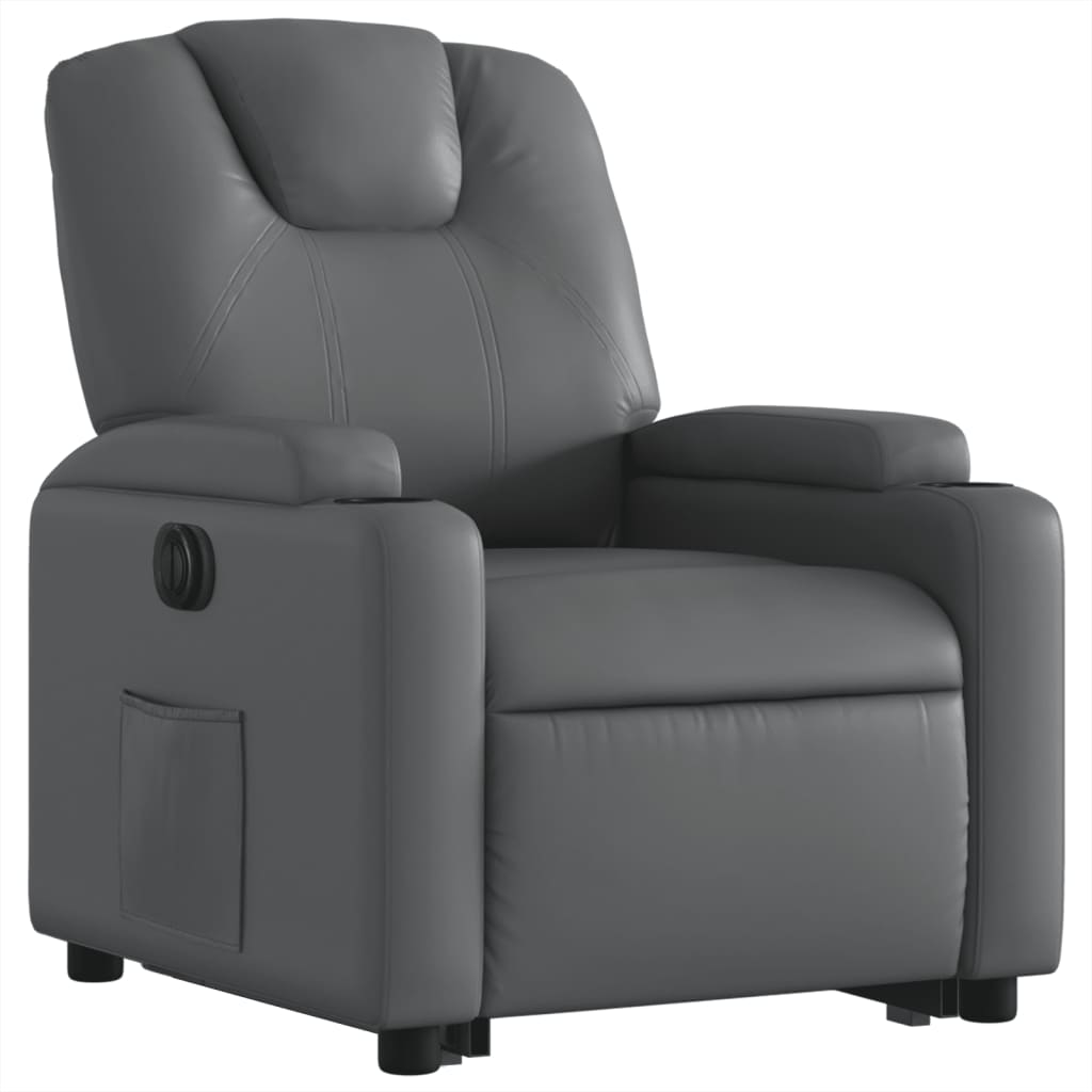 Electric Stand up Recliner Chair Gray Faux Leather