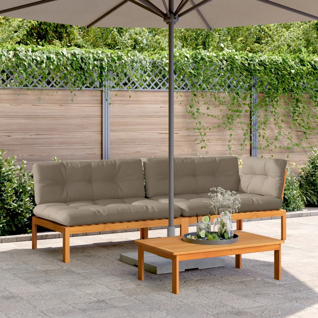 3 Piece Patio Pallet Sofa Set with Cushions Solid Wood Acacia