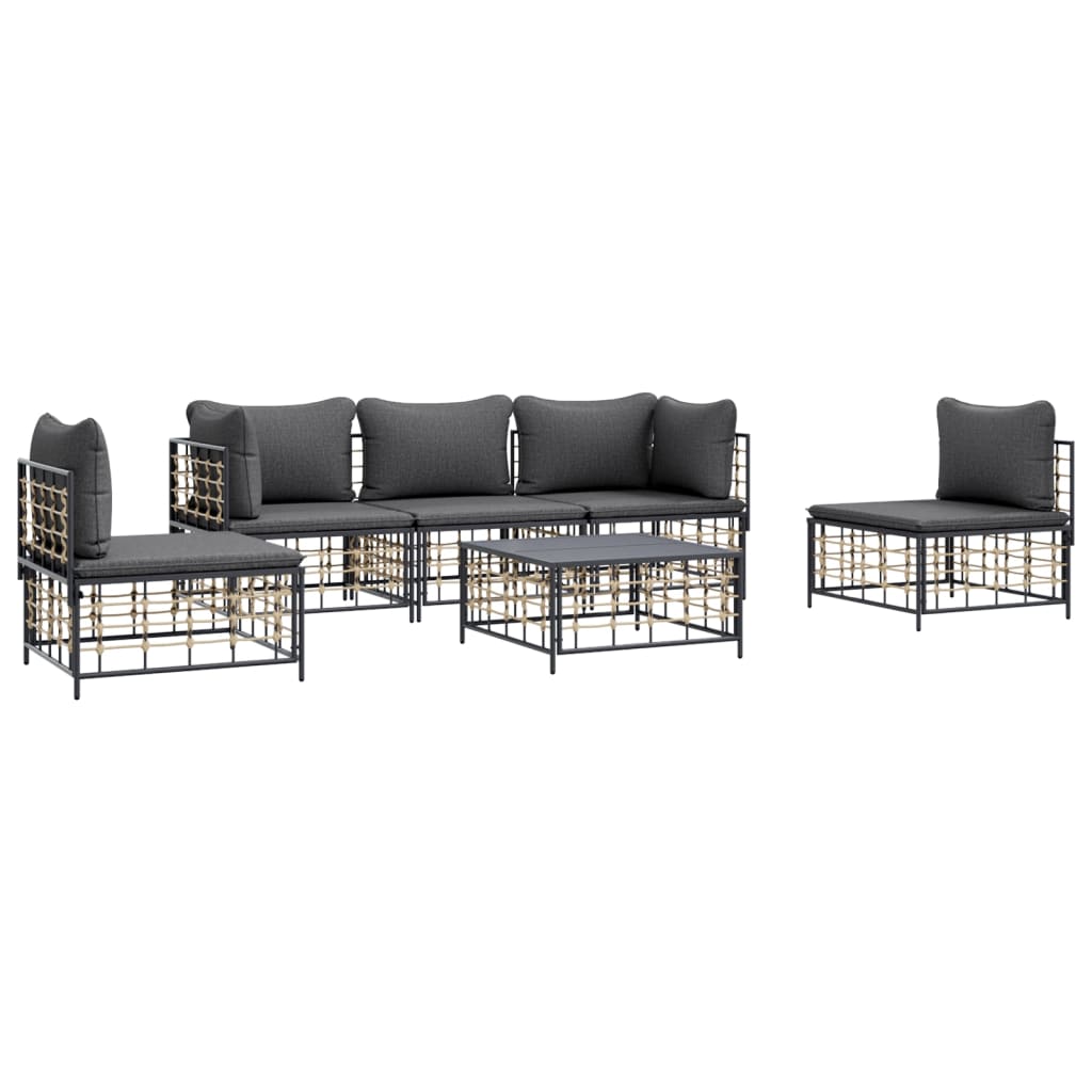 6 Piece Patio Lounge Set with Cushions Anthracite Poly Rattan