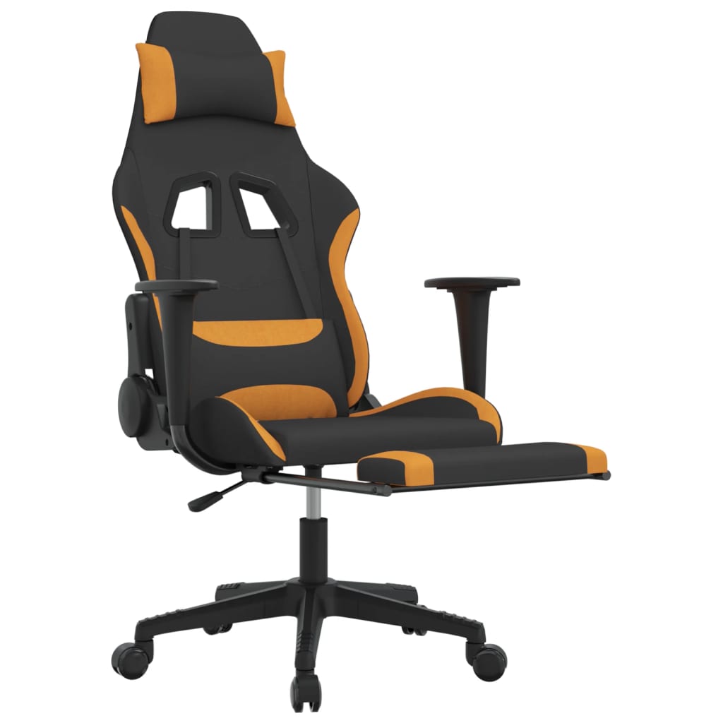 Gaming Chair with Footrest Black and Orange Fabric