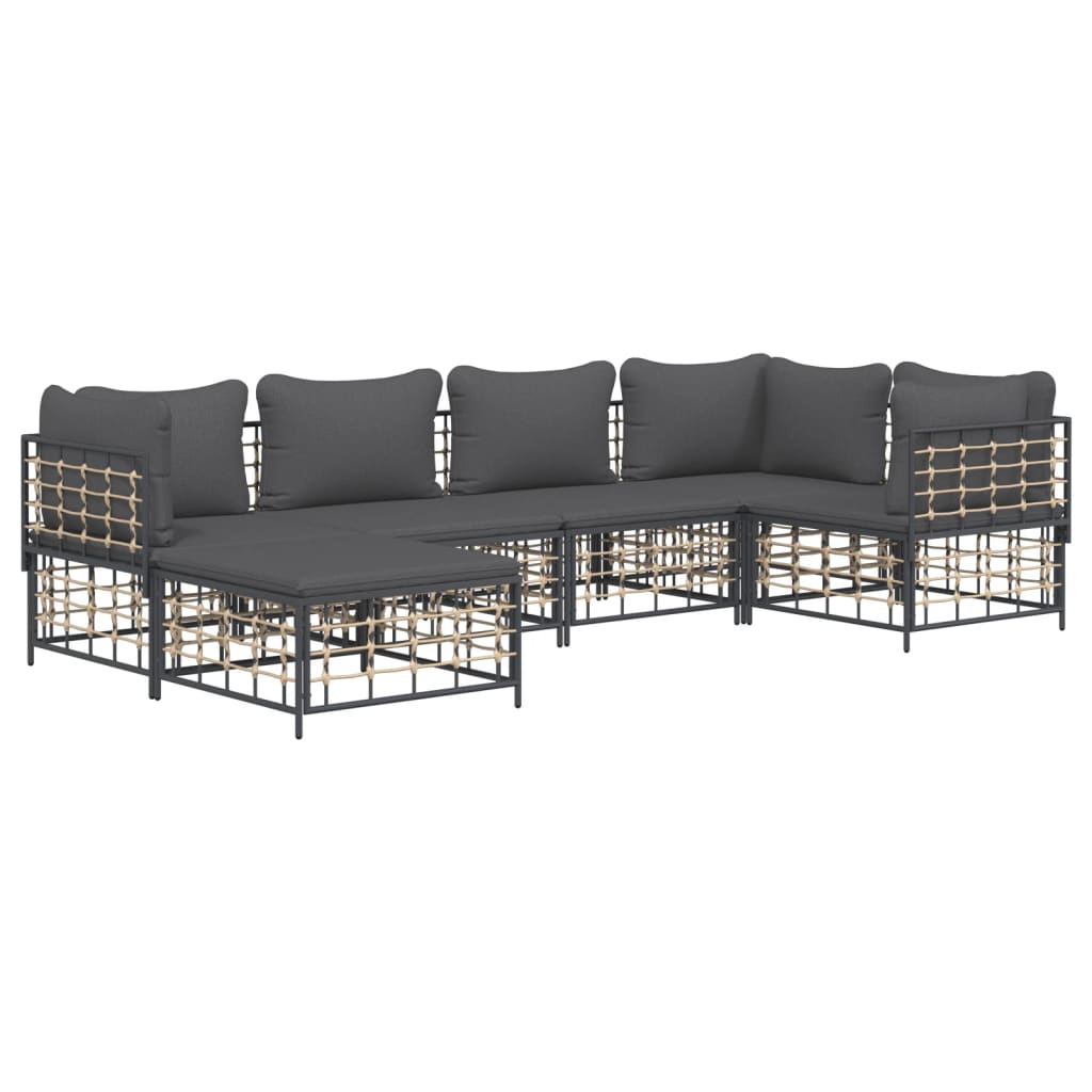 6 Piece Patio Lounge Set with Cushions Anthracite Poly Rattan