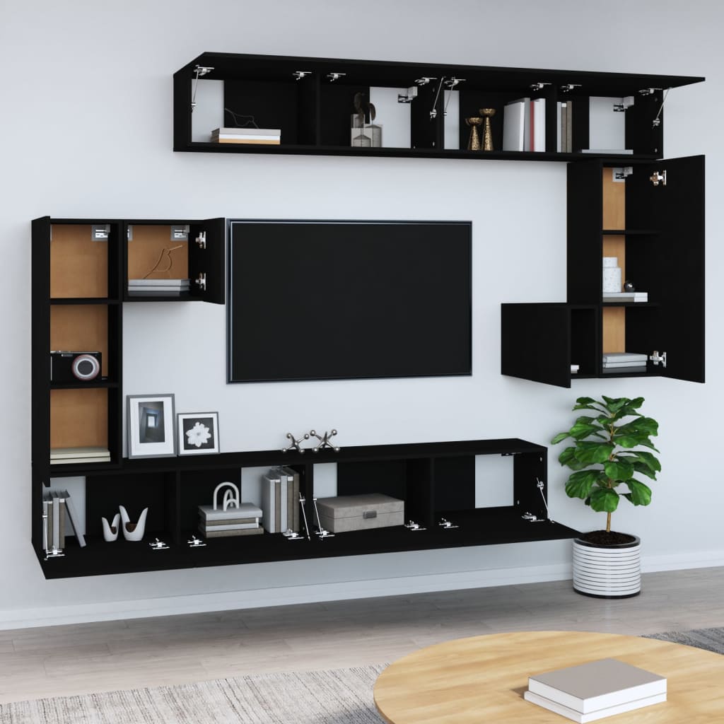 Wall-mounted TV Stand Black Engineered Wood