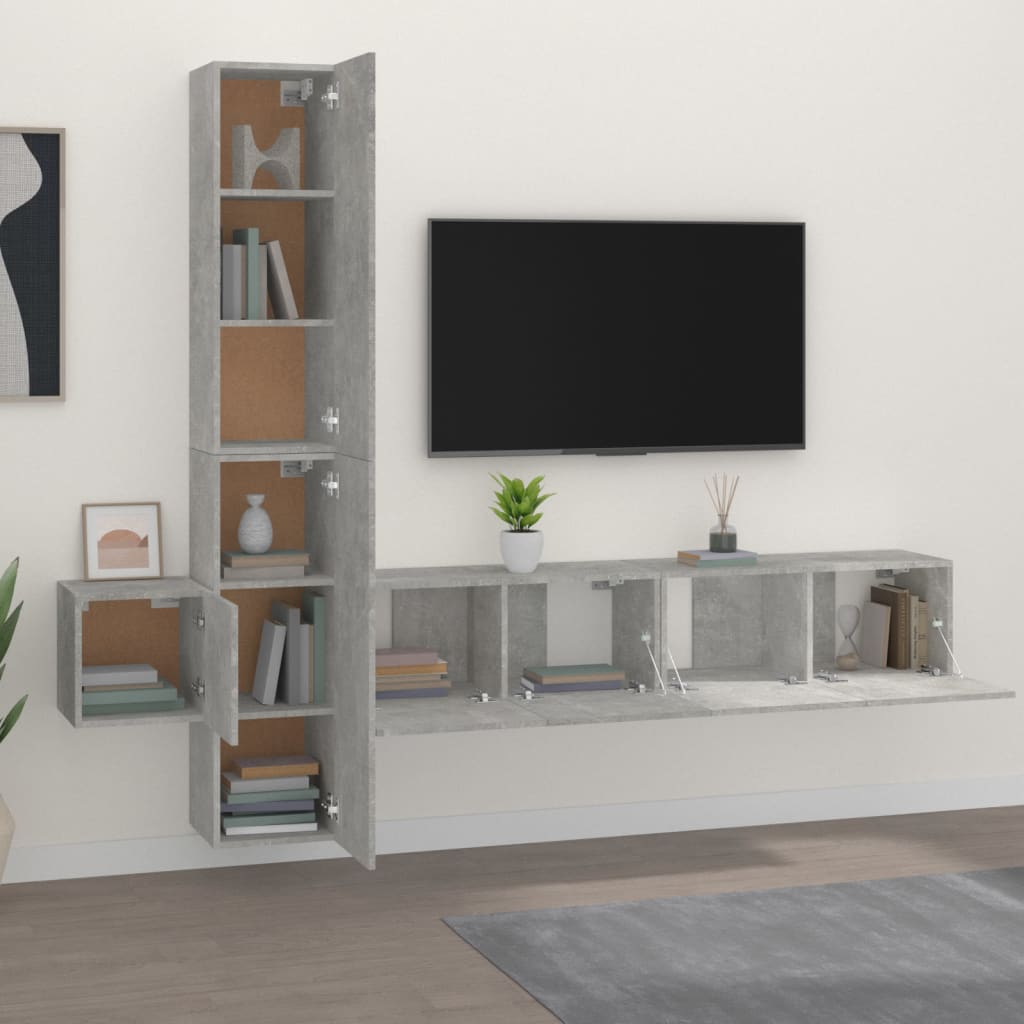 5 Piece TV Stand Set Concrete Gray Engineered Wood