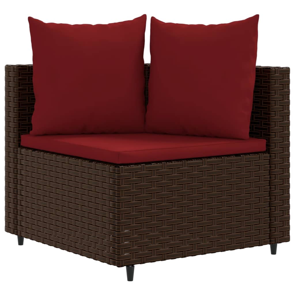 3 Piece Patio Sofa Set with Cushions Brown Poly Rattan