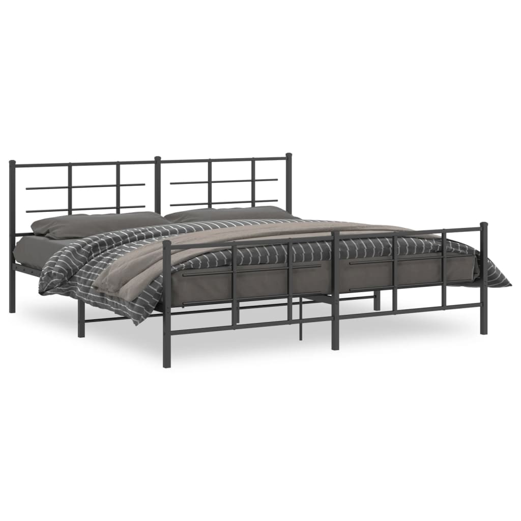 Metal Bed Frame without Mattress with Footboard Black 76"x79.9"