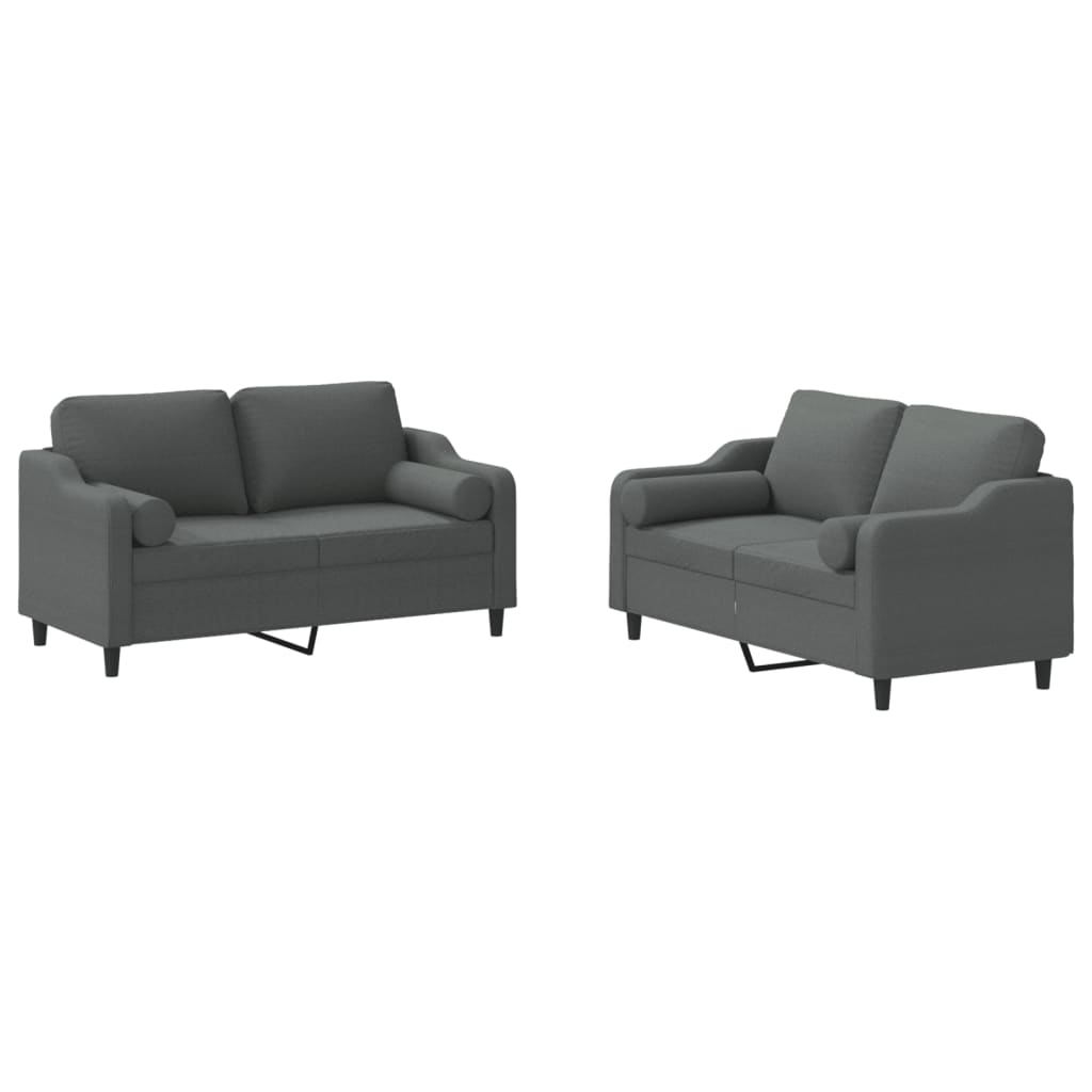 2 Piece Sofa Set with Pillows Dark Gray Fabric