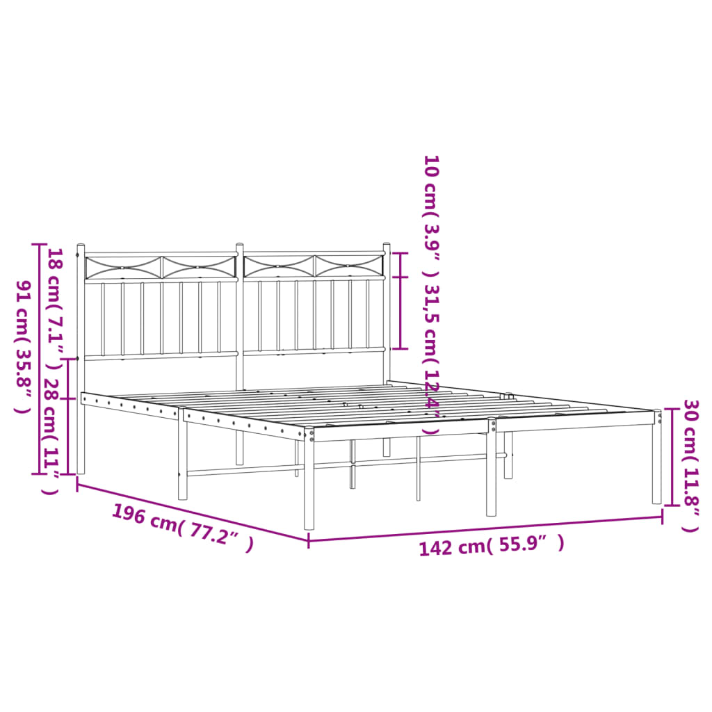 Metal Bed Frame without Mattress with Headboard Black 53.1"x74.8"