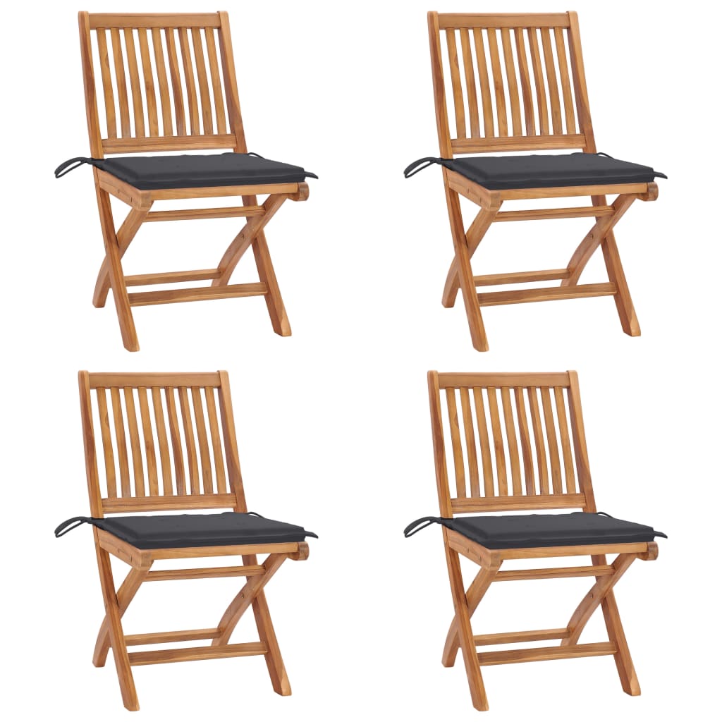 Folding Patio Chairs with Cushions 4 pcs Solid Teak Wood