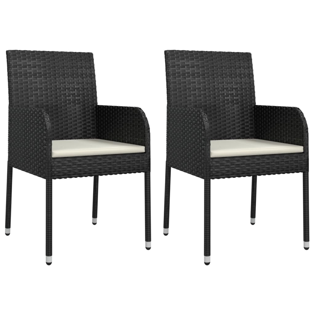 Patio Chairs with Cushions 2 pcs Poly Rattan Black