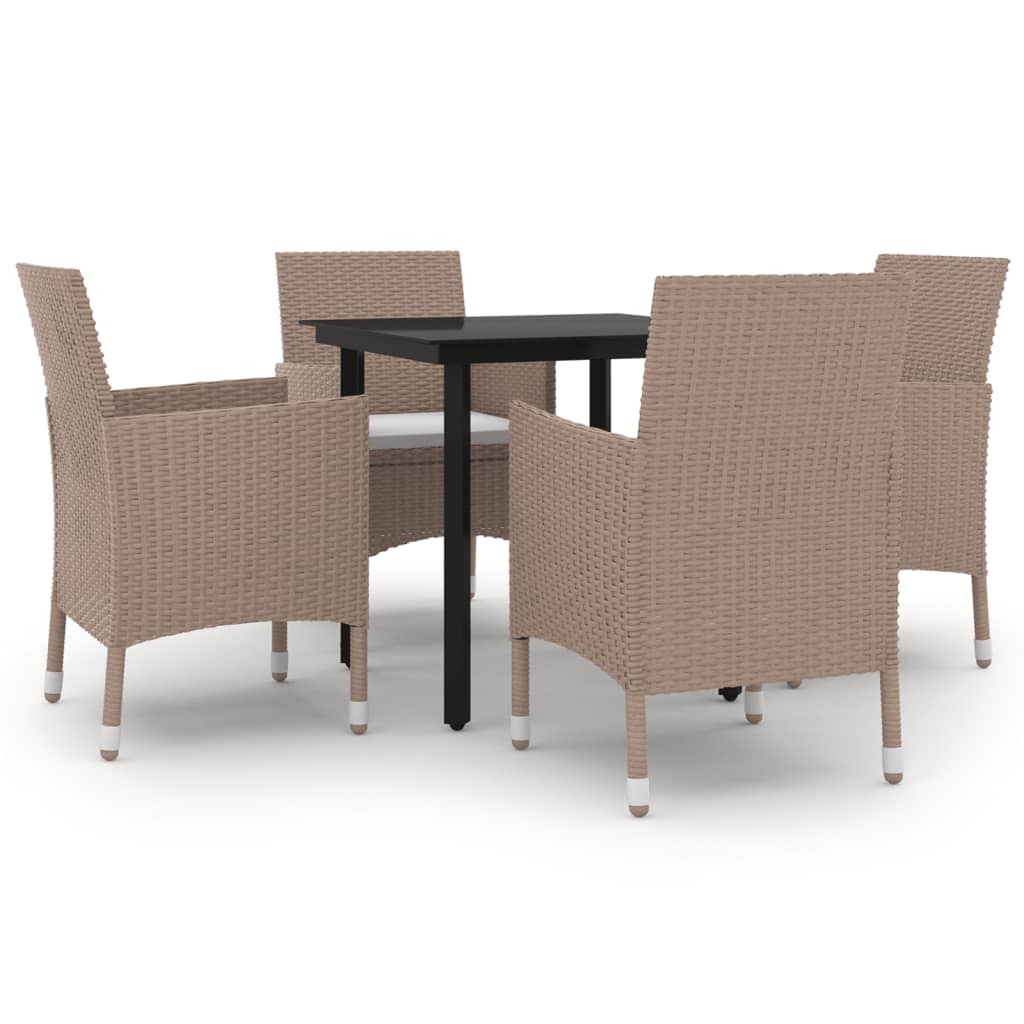 5 Piece Patio Dining Set with Cushions Poly Rattan and Black