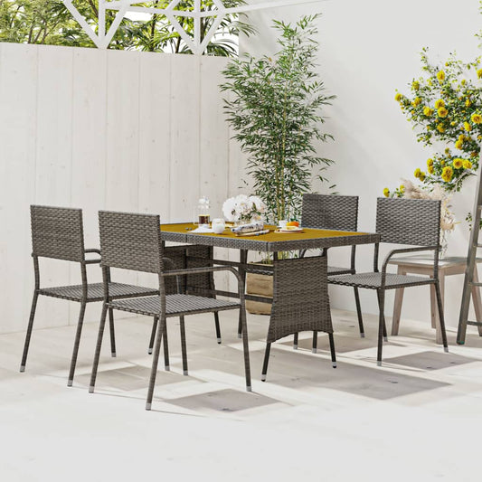 5 Piece Patio Dining Set Poly Rattan Gray