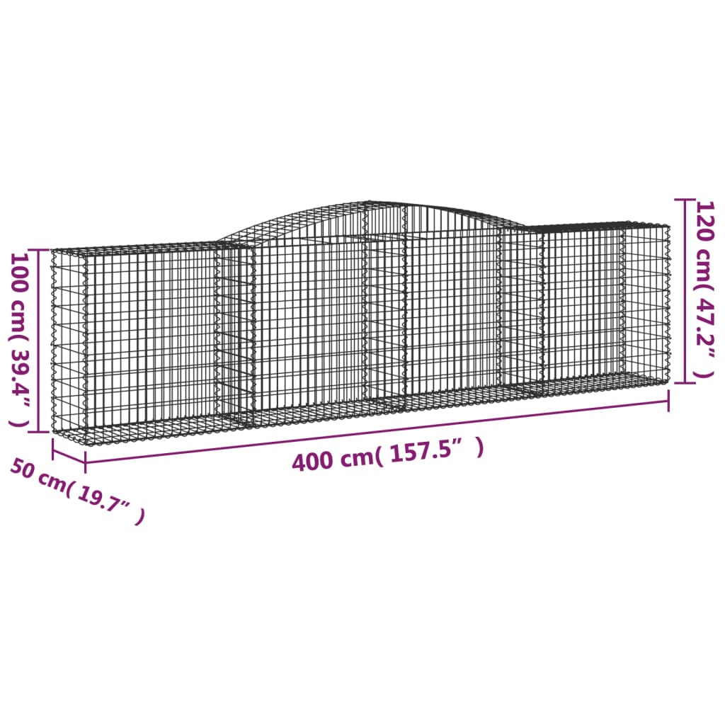 Arched Gabion Baskets 9 pcs 157.5"x19.7"x39.4"/47.2" Galvanized Iron