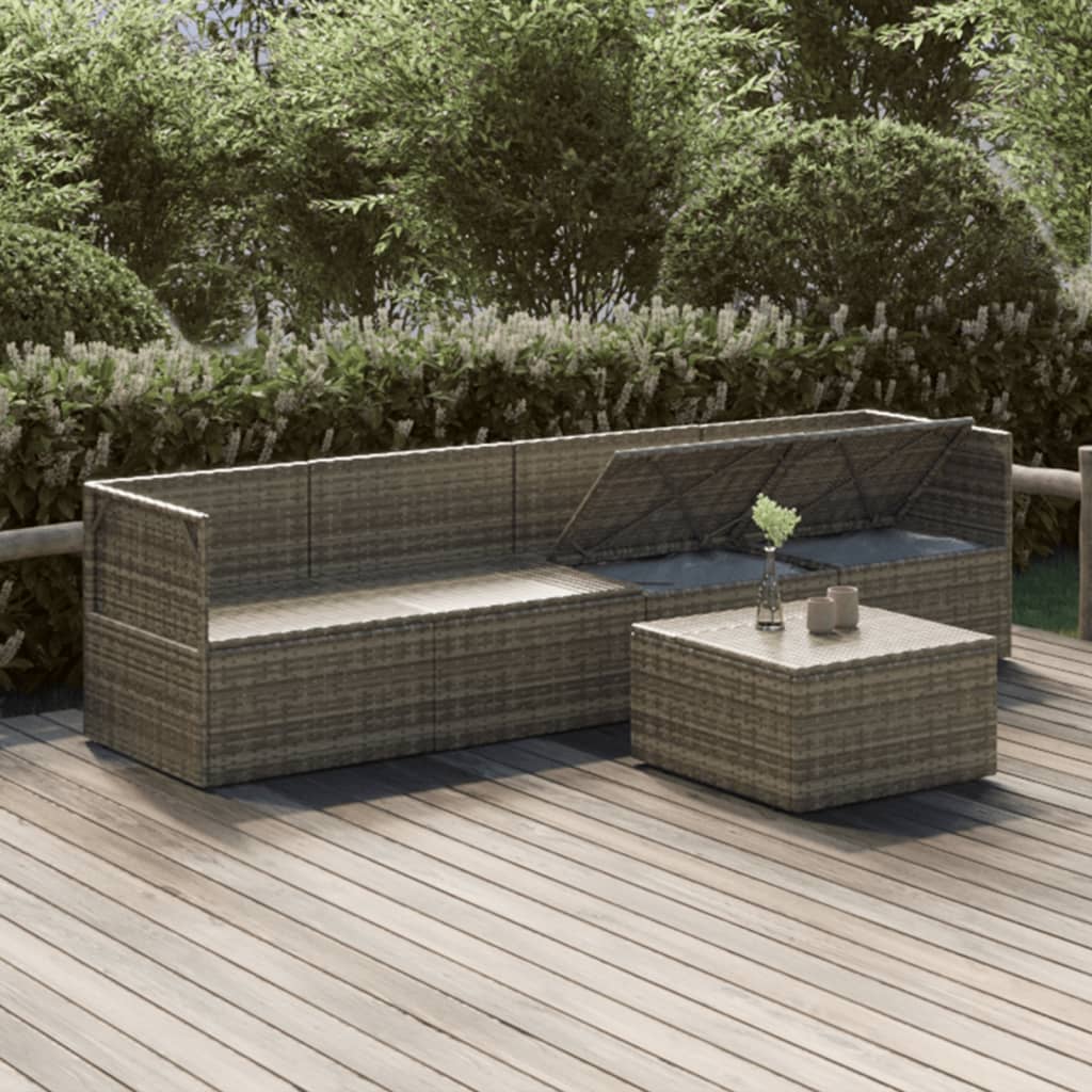 5 Piece Patio Lounge Set with Cushions Gray Poly Rattan