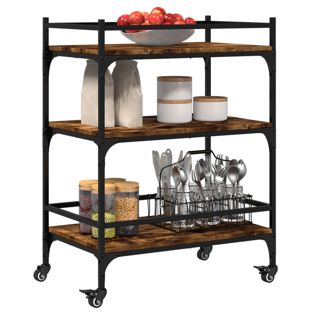 Kitchen Trolley Smoked Oak 25.6"x15.7"x34.1" Engineered Wood