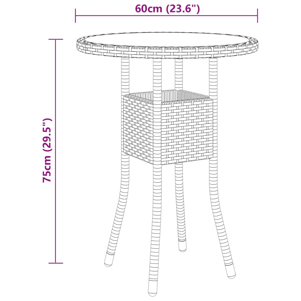 3 Piece Patio Dining Set Poly Rattan Brown