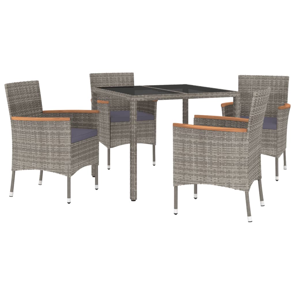 5 Piece Patio Dining Set with Cushions Gray Poly Rattan