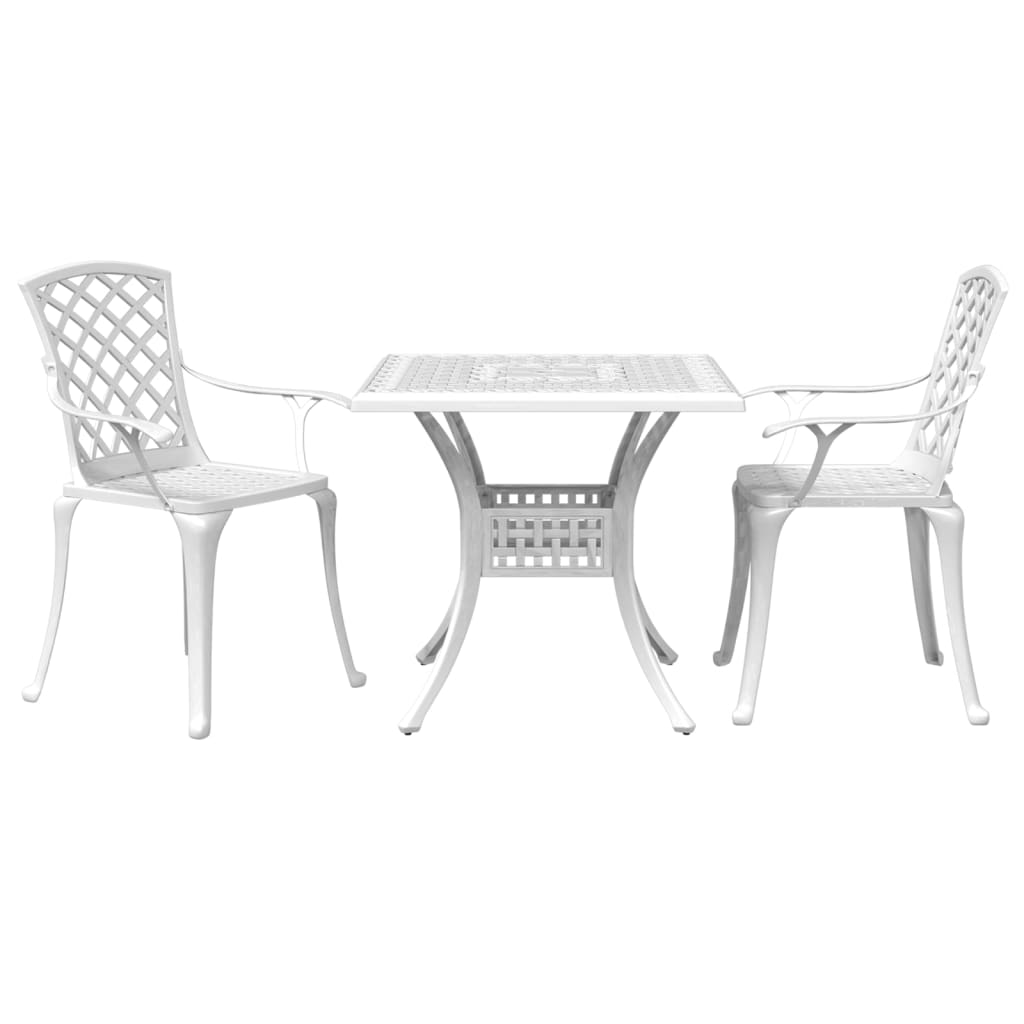 3 Piece Bistro Set White Cast Aluminum