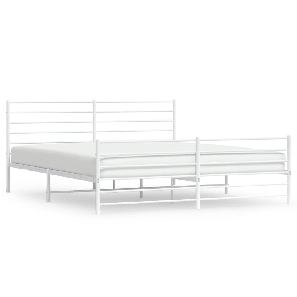 Metal Bed Frame without Mattress with Footboard White 76"x79.9"