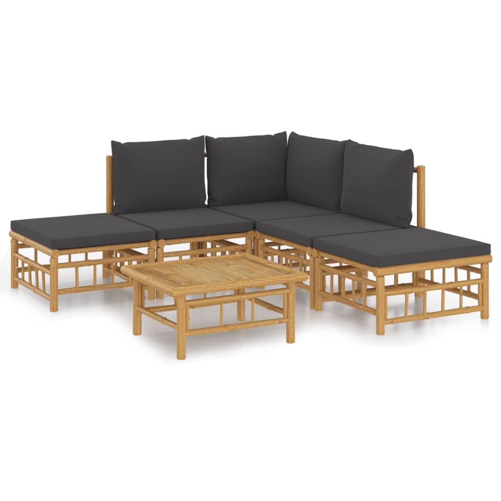 6 Piece Patio Lounge Set with Dark Gray Cushions Bamboo