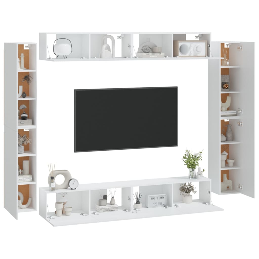 8 Piece TV Stand Set White Engineered Wood