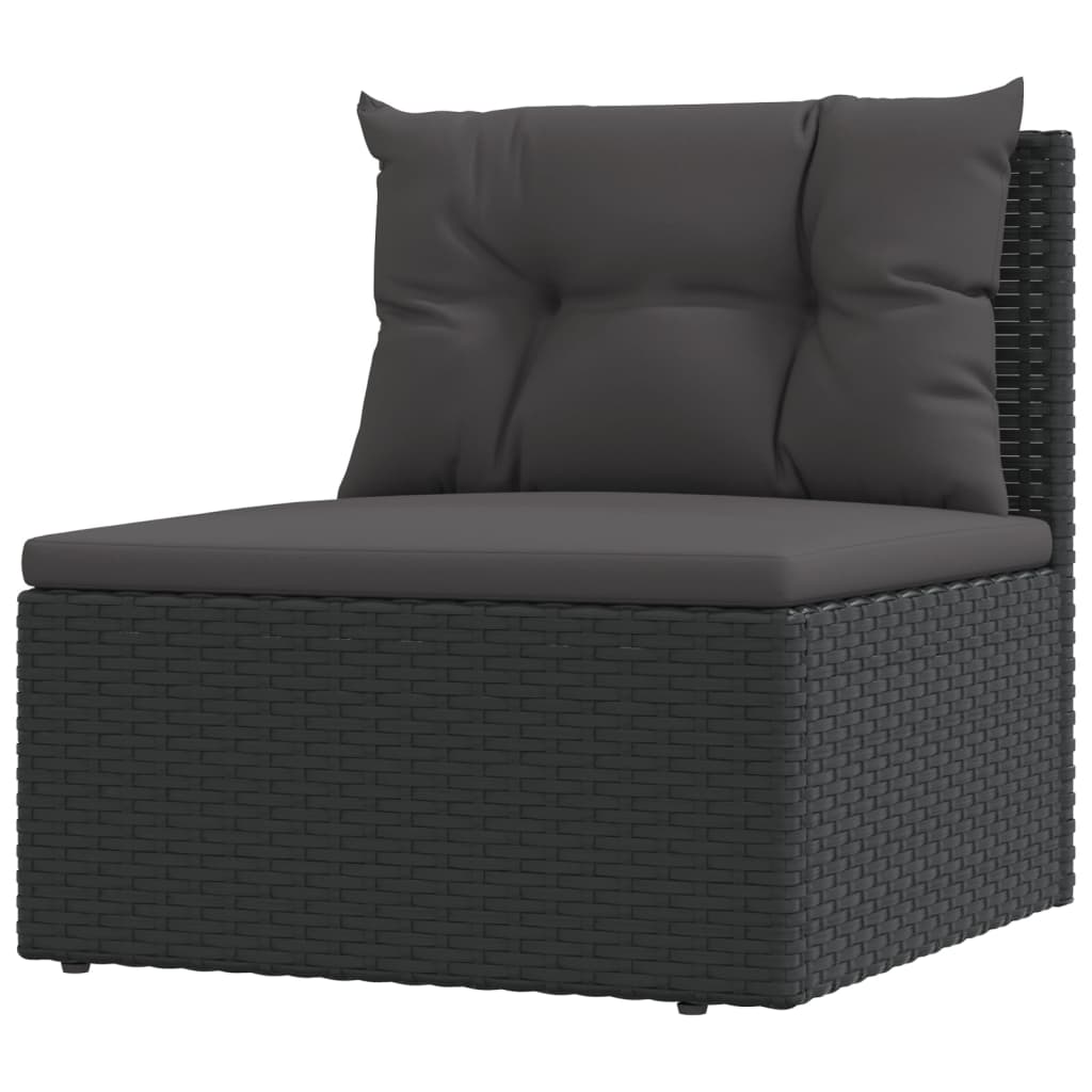 5 Piece Patio Lounge Set with Cushions Black Poly Rattan