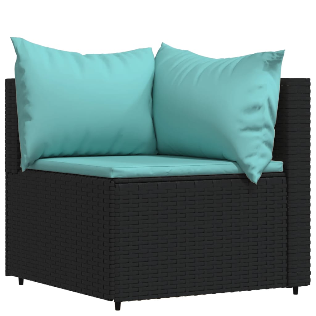 3 Piece Patio Lounge Set with Cushions Black Poly Rattan