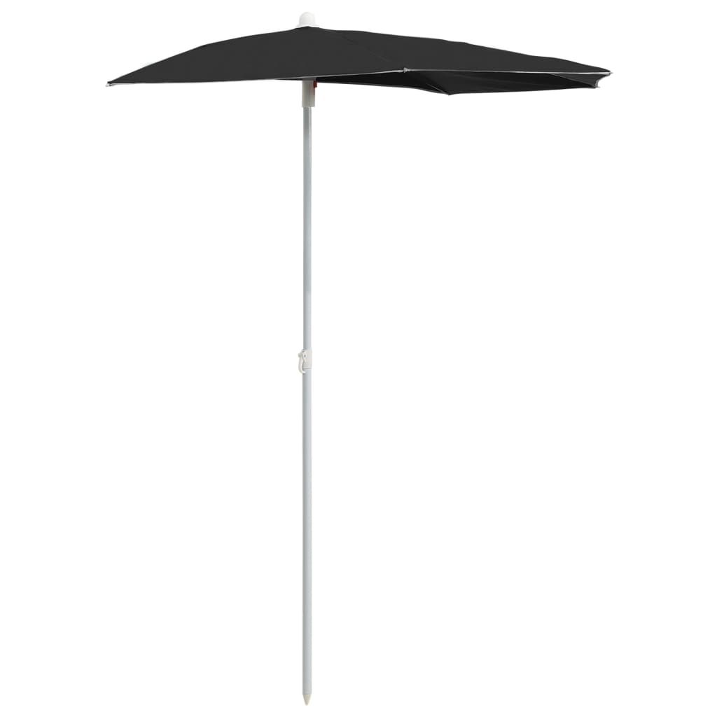 Garden Half Parasol with Pole 70.9"x35.4" Black