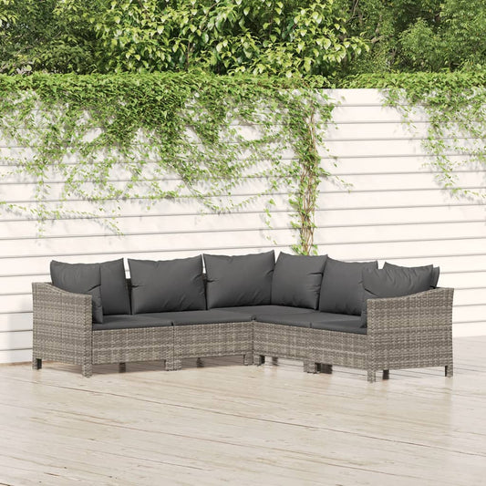 5 Piece Patio Lounge Set with Cushions Gray Poly Rattan