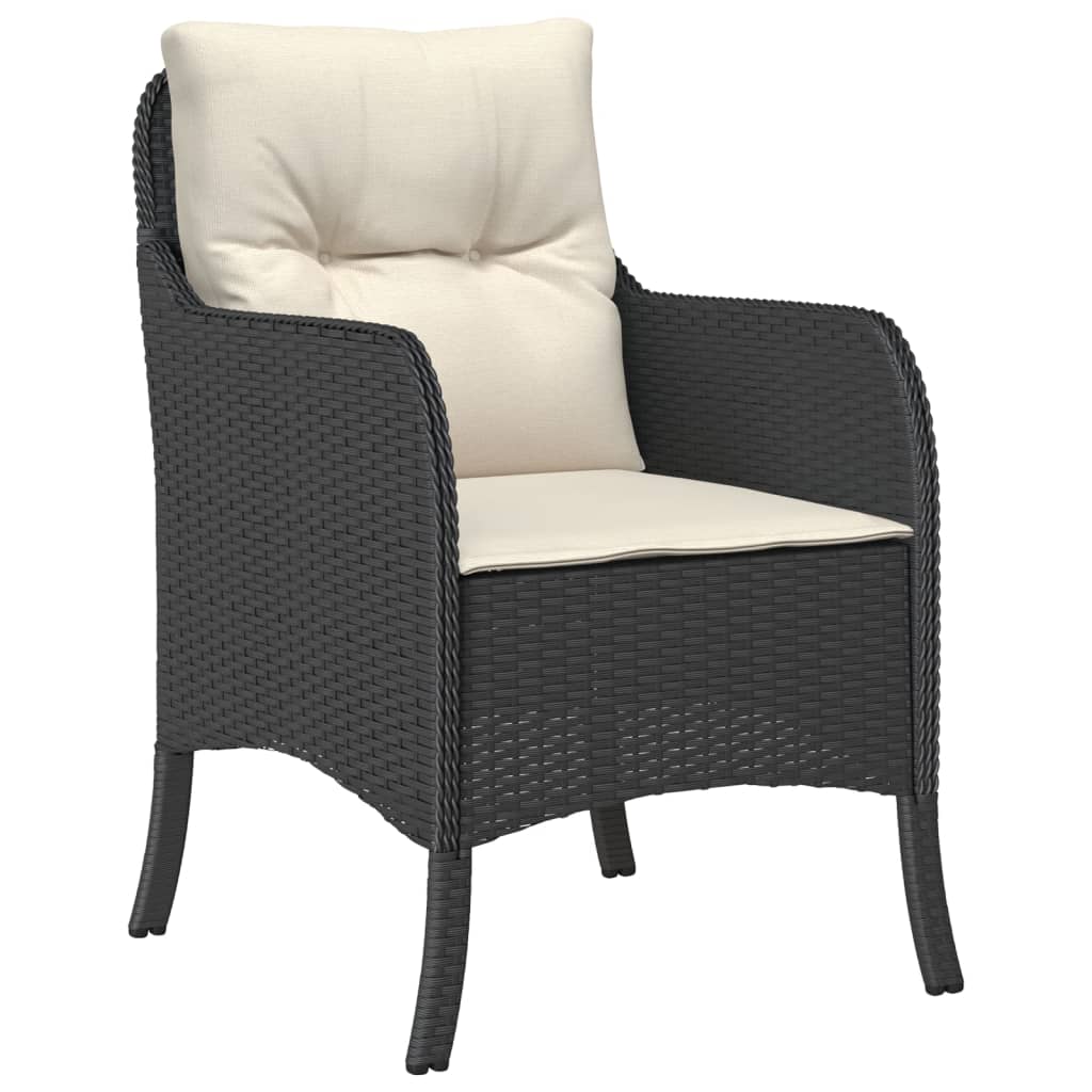 Patio Chairs with Cushions 2 pcs Black Poly Rattan