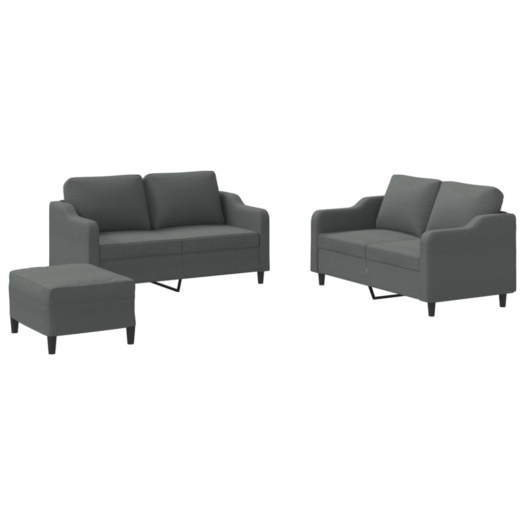 3 Piece Sofa Set with Cushions Dark Gray Fabric