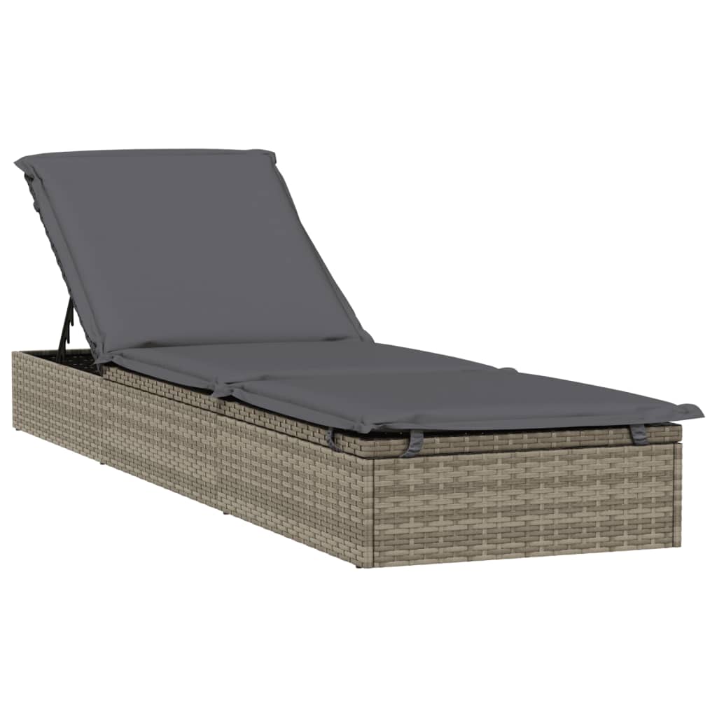 Sunbeds 2 pcs with Table Gray Poly Rattan