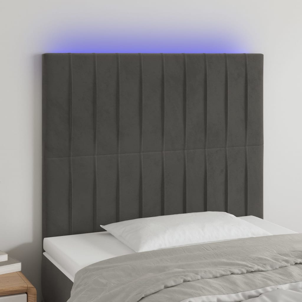 LED Headboard Dark Gray 39.4"x2"x46.5"/50.4" Velvet