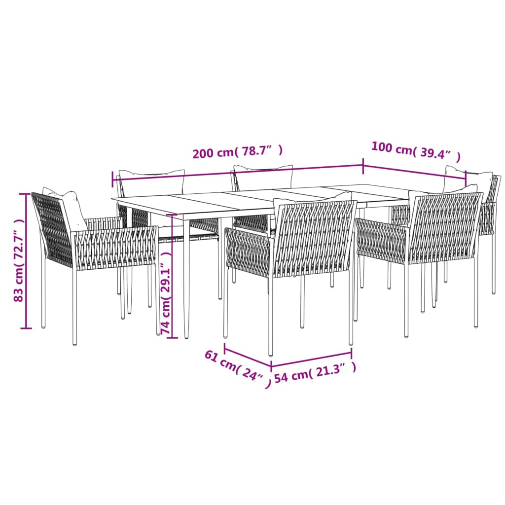 7 Piece Patio Dining Set with Cushions Poly Rattan and Steel