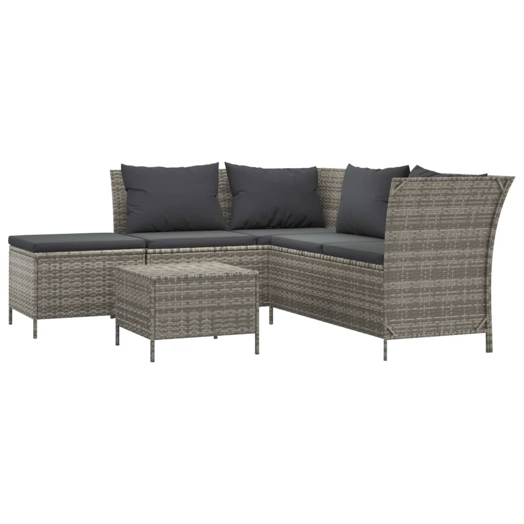 4 Piece Patio Lounge Set with Cushions Gray Poly Rattan