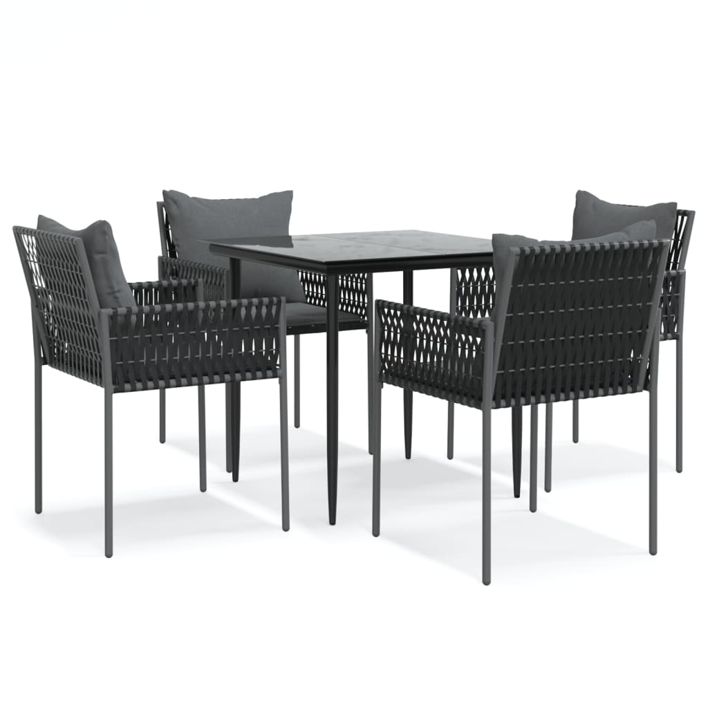 5 Piece Patio Dining Set with Cushions Poly Rattan and Steel