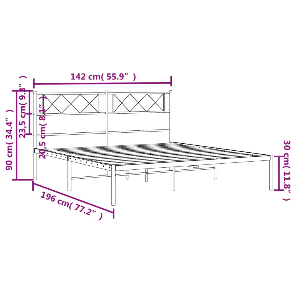 Metal Bed Frame without Mattress with Headboard White 53.1"x74.8"