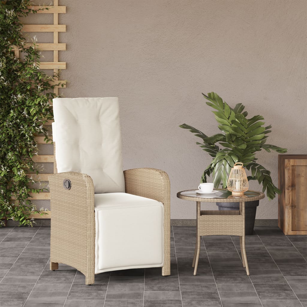 Reclining Patio Chair with Footrest Beige Poly Rattan