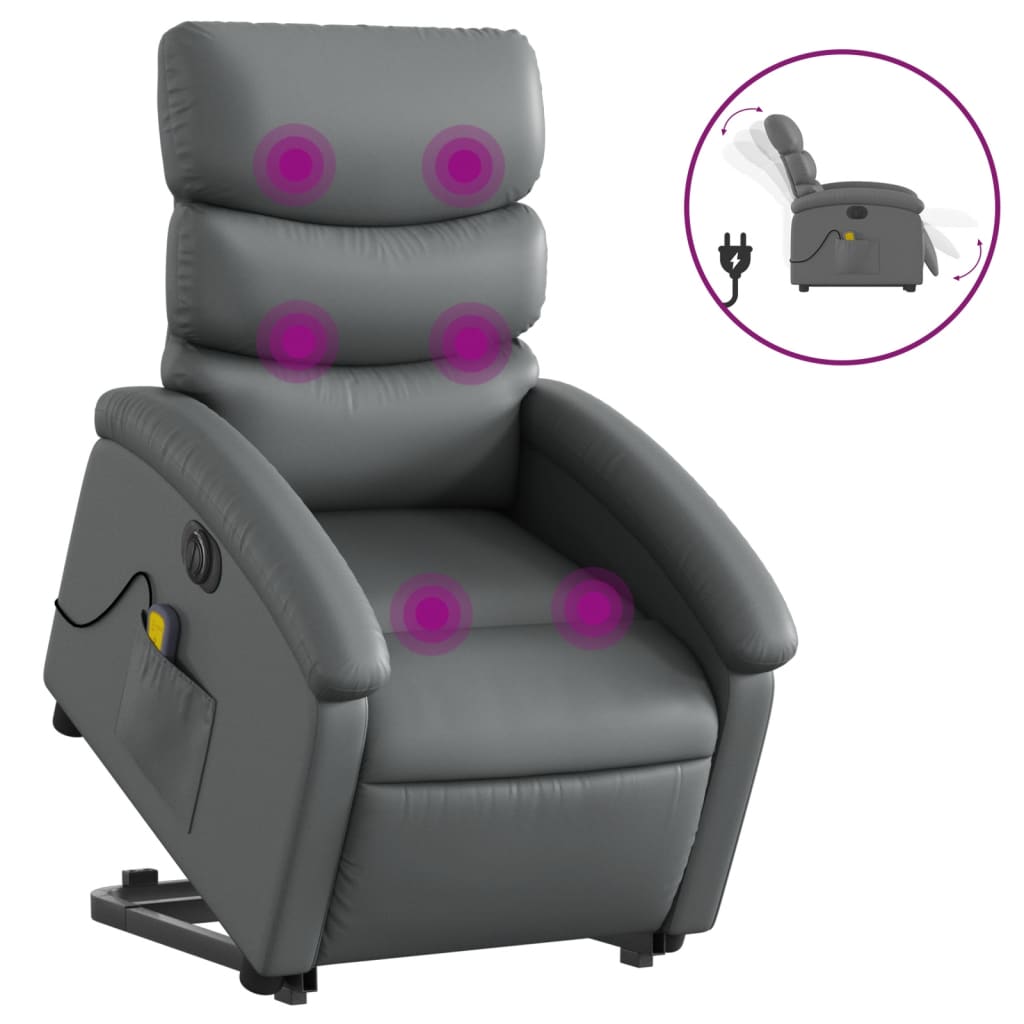 Electric Stand up Massage Recliner Chair Gray Faux Leather