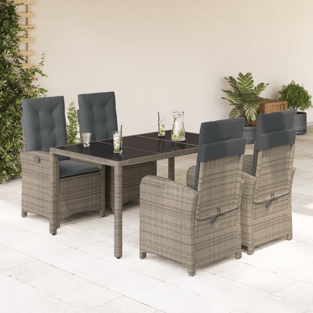 7 Piece Patio Dining Set with Cushions Black Poly Rattan