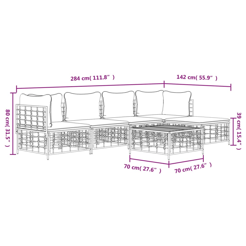 6 Piece Patio Lounge Set with Cushions Anthracite Poly Rattan